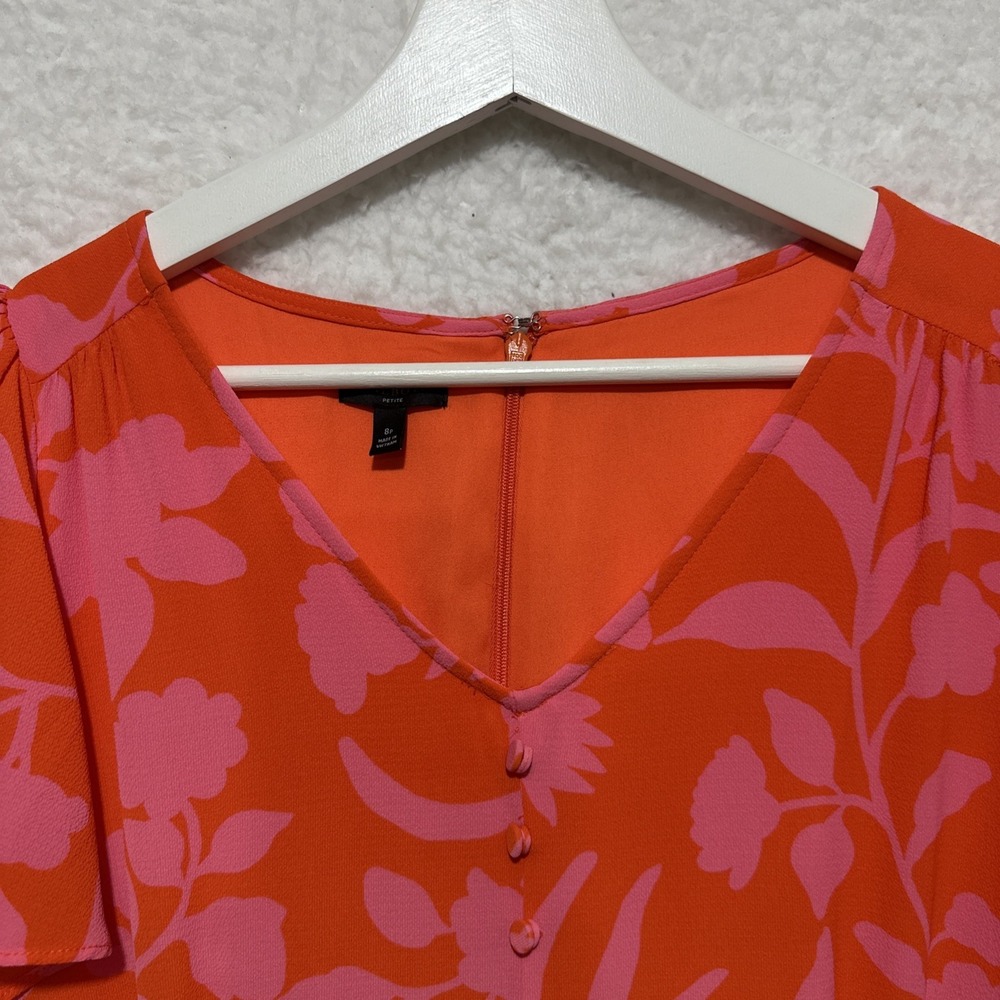 Talbots Women's Size 8P‎ Silhouette Garden Flutter Sleeve Crepe Dress Back Zip - Picture 4 of 12